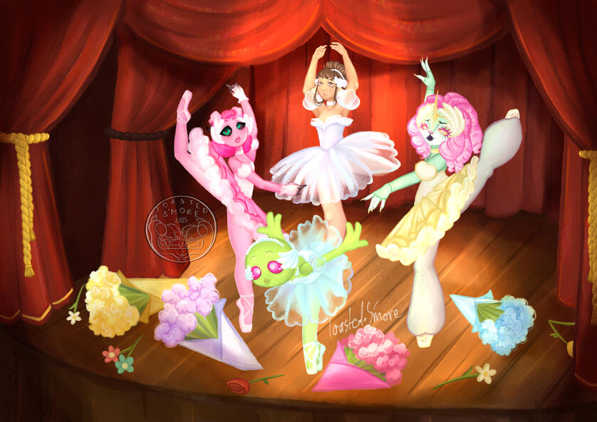 An attack for RoseVenom featuring Damaia Volkov, astrogrl's Faline, artsycatnip's Chochi and Silly_Starz's Mitzi