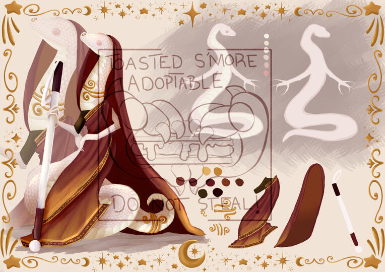 An albino snake Autumn adoptable wearing a saree, gold accessories and using a guide cane.